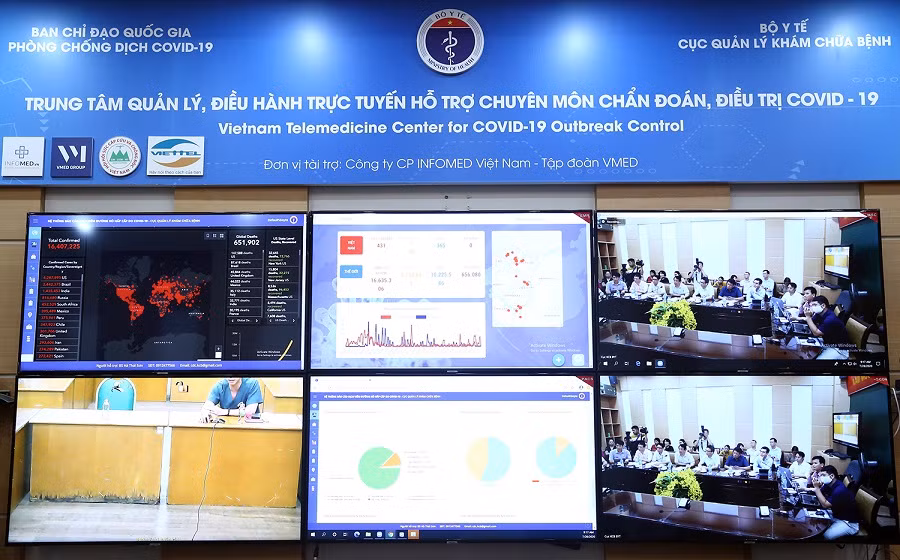 Cuộc họp được kết nối trực tuyến tới nhiều điểm cầu.
