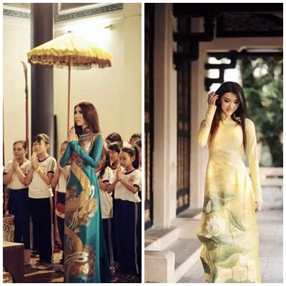 Ngọc Quyên và những tà áo dài với họa tiết Phương Đông sang trọng, quý phái