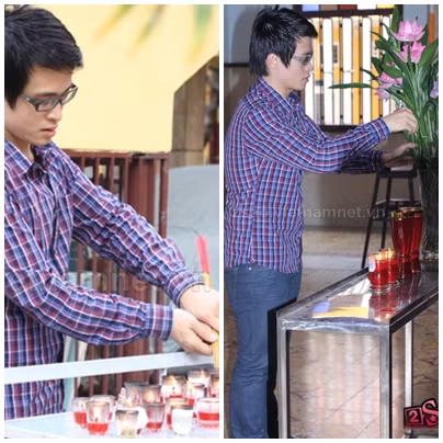 Hà Anh Tuấn giản dị và lịch thiệp khi đi chùa