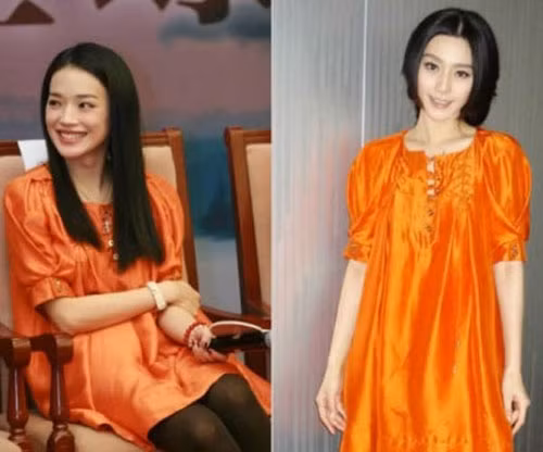 Đi với kiểu váy rộng theo phong cách "bà bầu" Thư Kỳ chọn cách để tóc thẳng đơn giản nữ tính, còn Phạm Băng Băng lại vén tóc buông xuống gợi cảm hơn.