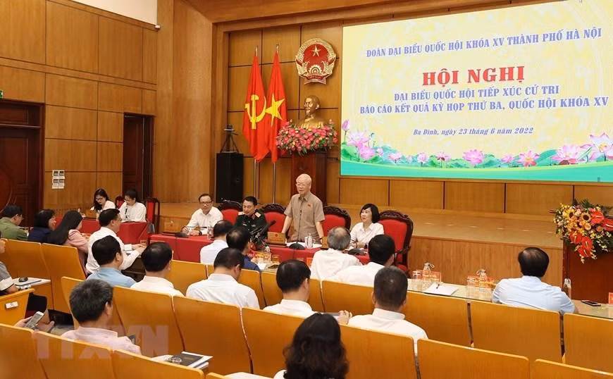 Toàn cảnh buổi tiếp xúc cử tri quận Ba Đình của Tổng Bí thư Nguyễn Phú Trọng. (Ảnh: Trí Dũng/TTXVN)