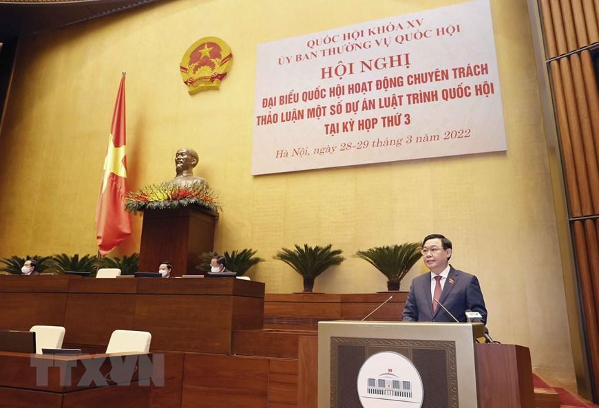 Hình ảnh Chủ tịch Quốc hội Vương Đình Huệ phát biểu khai mạc hội nghị. (Ảnh: Doãn Tấn/TTXVN)