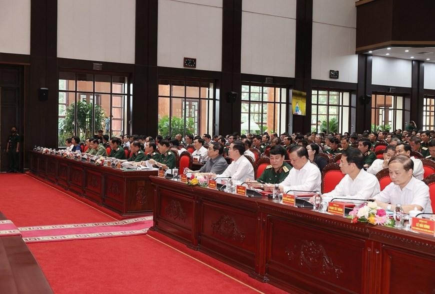 Hội nghị quán triệt và triển khai thực hiện Nghị quyết 08-NQ/TW ngày 26 tháng 1 năm 2022 của Bộ Chính trị về đẩy mạnh phát triển công nghiệp quốc phòng đến năm 2030 và những năm tiếp theo do Quân ủy Trung ương - Bộ Quốc phòng tổ chức. (Ảnh: Dương Giang/TTXVN) Hội nghị quán triệt và triển khai thực hiện Nghị quyết 08-NQ/TW ngày 26 tháng 1 năm 2022 của Bộ Chính trị về đẩy mạnh phát triển công nghiệp quốc phòng đến năm 2030 và những năm tiếp theo do Quân ủy Trung ương - Bộ Quốc phòng tổ chức. (Ảnh: Dương Giang/TTXVN)