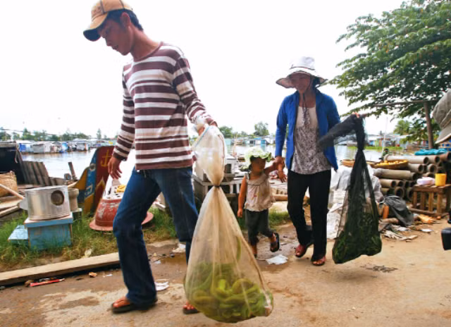 Hai mẹ con chị Sáu Lợi mang rắn lục do chồng chị đi bắt bên vùng sông nước giáp Campuchia về bán, mỗi chuyến đi về có đến trên trăm con rắn