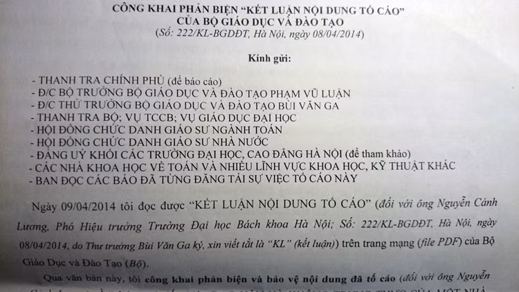 Đơn phản biện lại bản Kết luận nội dung tố cáo được ông Nguyễn Ngọc Thành gửi tới các cơ quan chức năng.