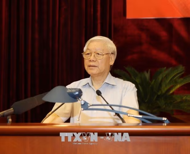 Tổng Bí thư Nguyễn Phú Trọng, Trưởng Ban Chỉ đạo Trung ương về phòng, chống tham nhũng phát biểu kết luận Hội nghị. Ảnh: Trí Dũng/TTXVN