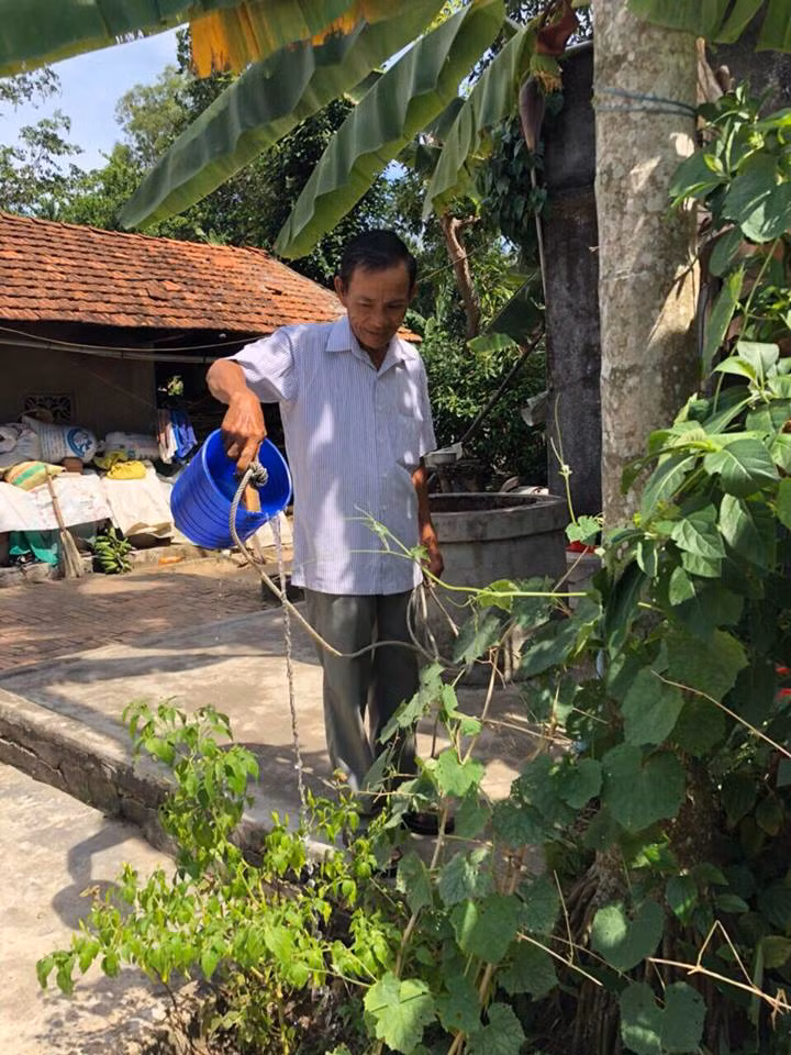 Ông Đinh Đức Niệm chăm sóc vườn rau. Ảnh: An Phúc