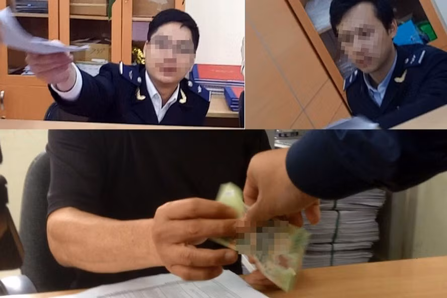 Những cảnh đưa - nhận chớp nhoáng của nhân viên "chạy lệnh" và các cán bộ hải quan được Báo Lao động phản ánh. Ảnh: Báo Lao động. Những cảnh đưa - nhận chớp nhoáng của nhân viên "chạy lệnh" và các cán bộ hải quan được Báo Lao động phản ánh. Ảnh: Báo Lao động.