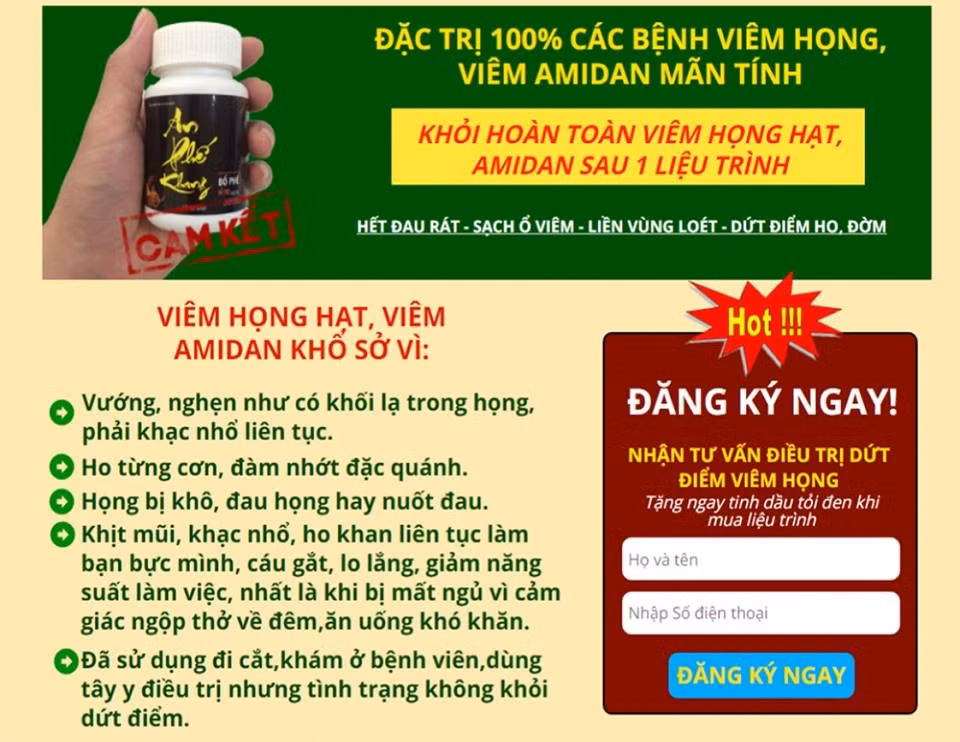 Một mẫu quảng cáo thực phẩm chức năng “nổ tung trời” với những mỹ từ như “đặc trị 100%” hay “khỏi hoàn toàn sau 1 liệu trình“.
