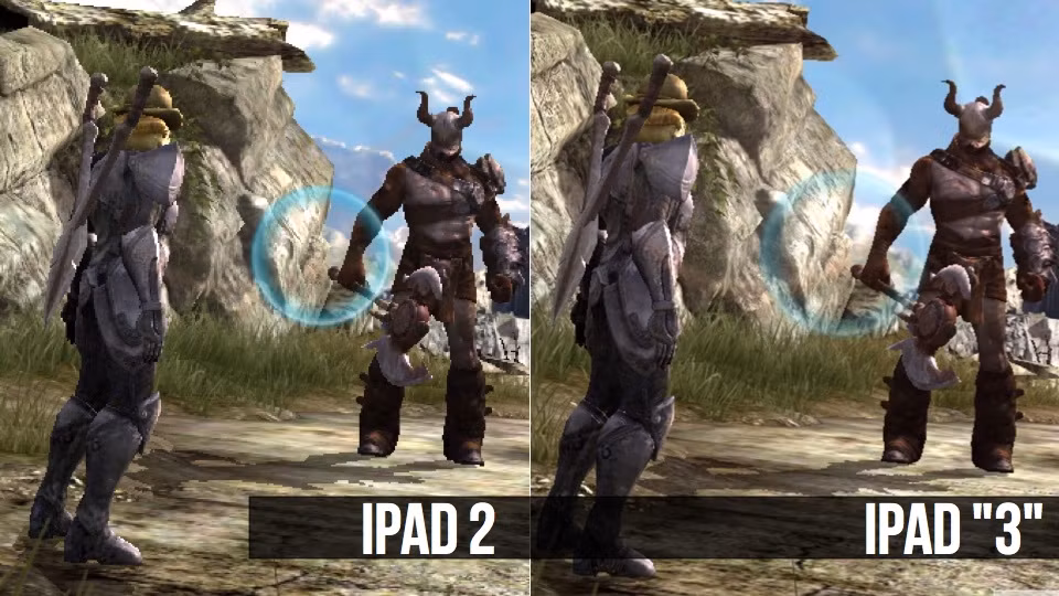 Ảnh chụp màn hình khi chơi Infinity Blade II trên iPad 2 và New iPad. (Nguồn: kotaku.com)