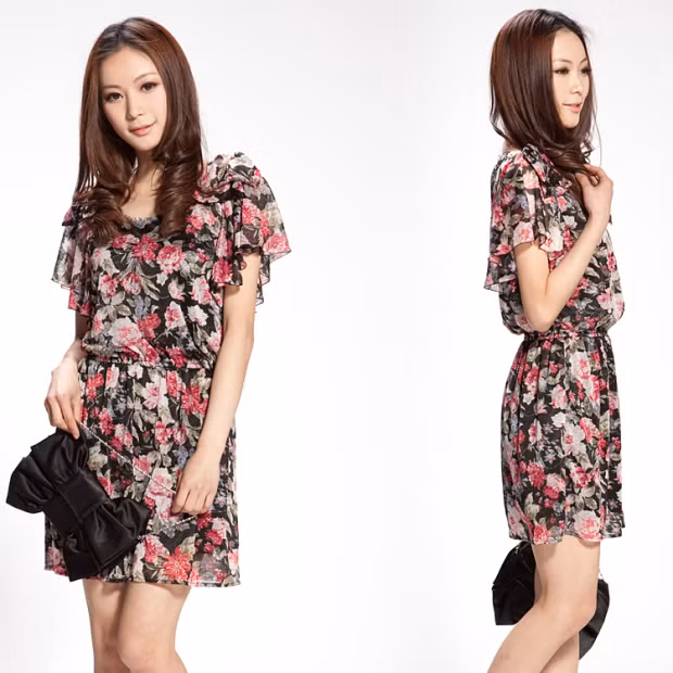 Nền nã, thanh lịch với váy áo hoa cánh tiên. Tay áo được thiết kế liền với cổ áo, được làm điệu bằng đường bèo cuốn mềm mại. Xem thêm: Váy xinh chào hè 2012/ Tuyệt đẹp: sơ mi cho quý cô công sở