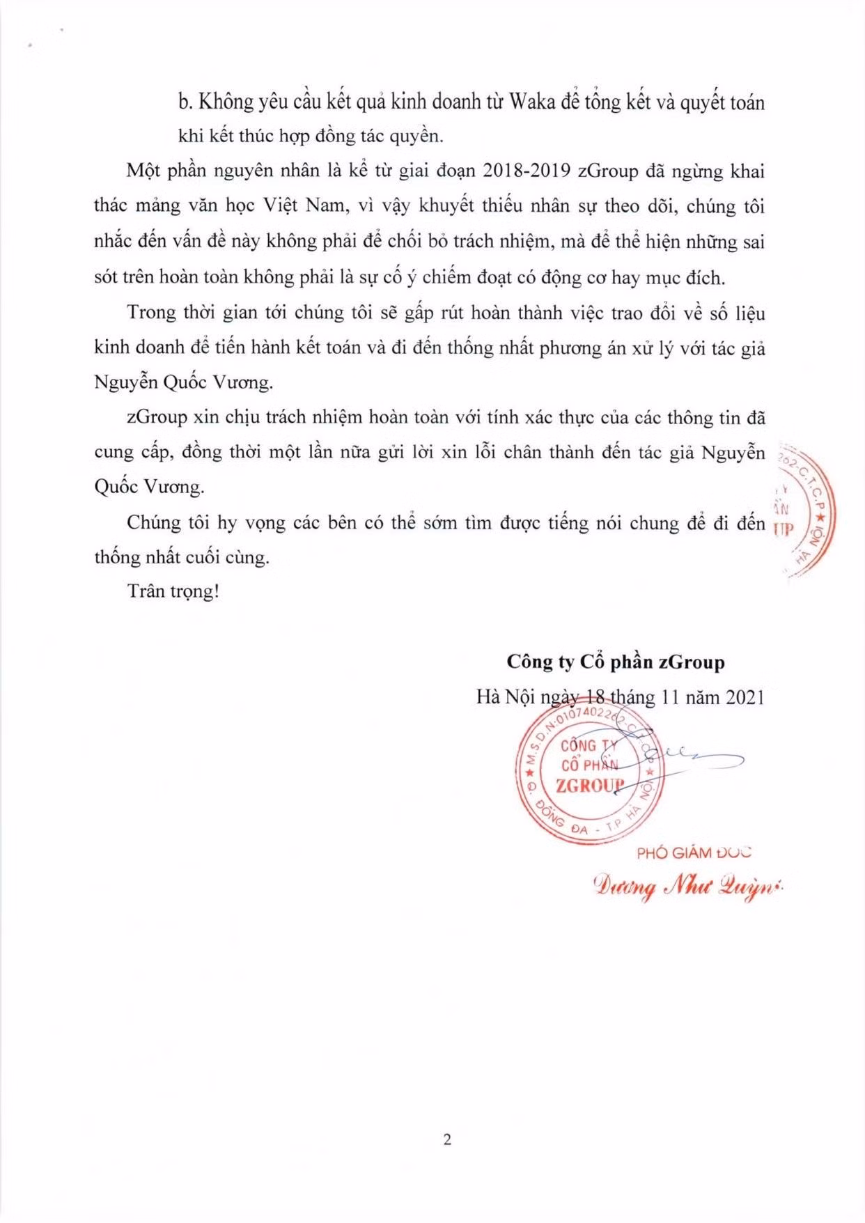 Thông cáo báo chí mà Công ty Cổ phần zGroup phát ngày 18/11/2021 Thông cáo báo chí mà Công ty Cổ phần zGroup phát ngày 18/11/2021