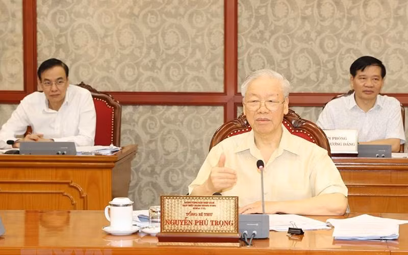 Tổng Bí thư Nguyễn Phú Trọng chủ trì họp Bộ Chính trị. (Ảnh: Trí Dũng/TTXVN) Tổng Bí thư Nguyễn Phú Trọng chủ trì họp Bộ Chính trị. (Ảnh: Trí Dũng/TTXVN)