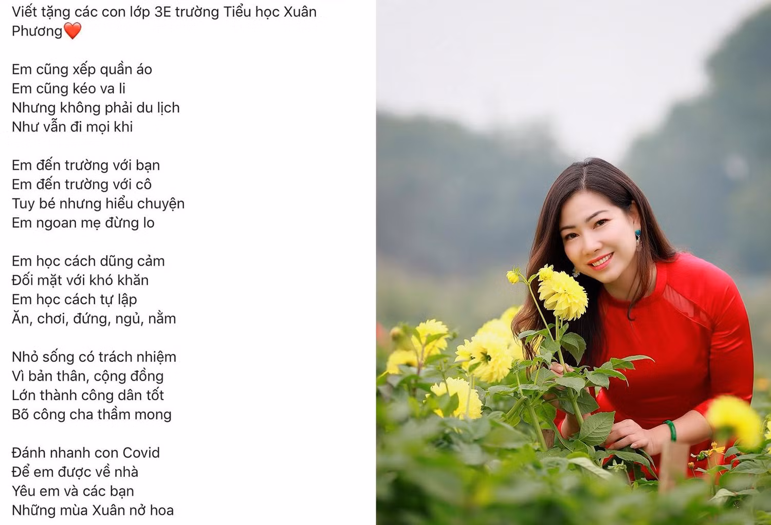 Bài thơ của cô Nguyễn Thị Lan Anh, giáo viên Trường Tiểu học Đoàn Thị Điểm Hà Nội. (Ảnh: Đình Hùng)