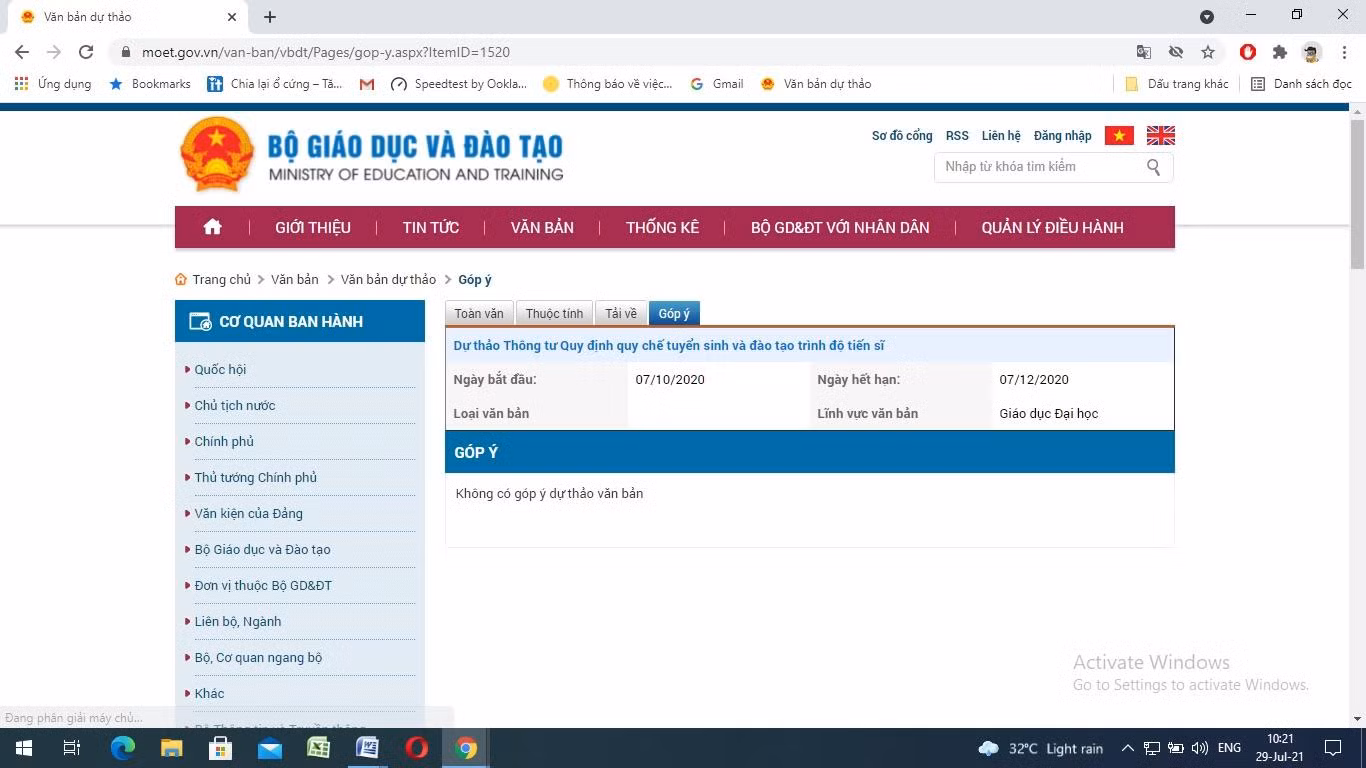 Hình 2: Kết quả “Xem góp ý” là: Không có góp ý dự thảo văn bản