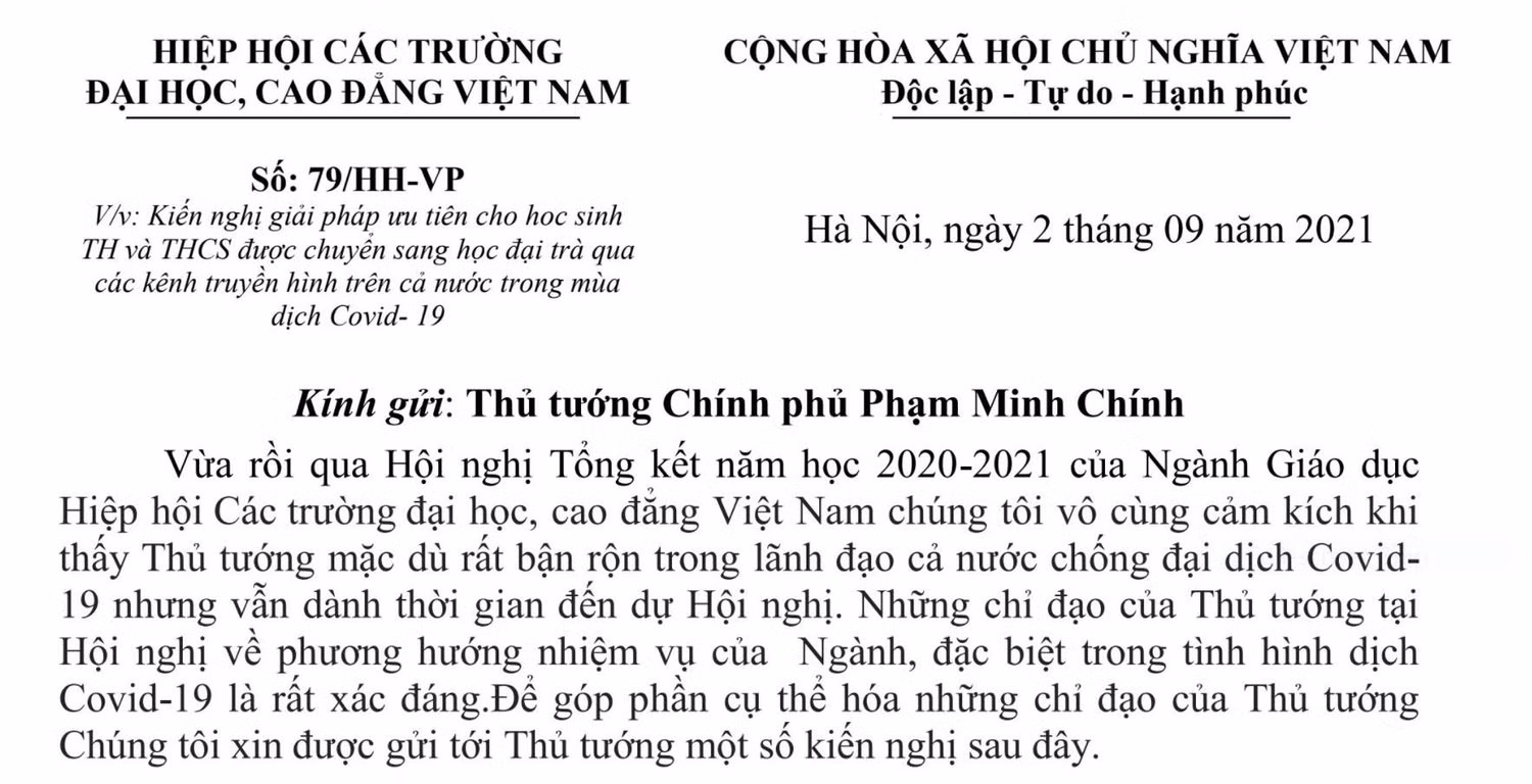 Kiến nghị của Hiệp hội Các trường đại học, cao đẳng Việt Nam Kiến nghị của Hiệp hội Các trường đại học, cao đẳng Việt Nam