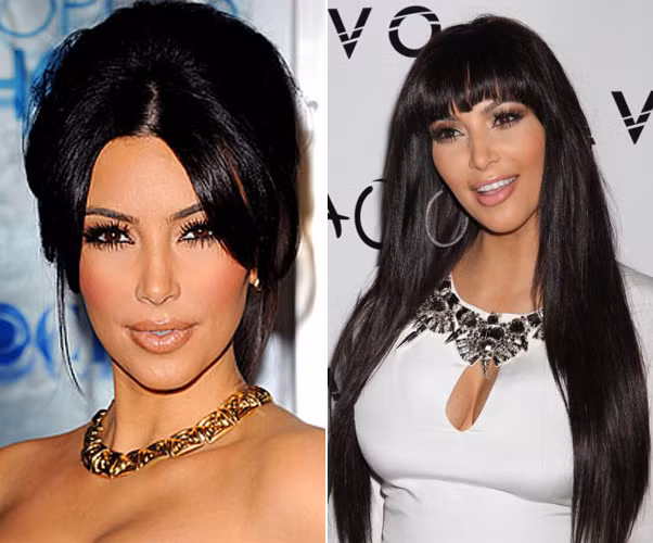 Kim Kardashin xì tin với tóc mái ngố. Xem thêm: Không hớ hênh, Sao vẫn "ẵm danh" phản cảm