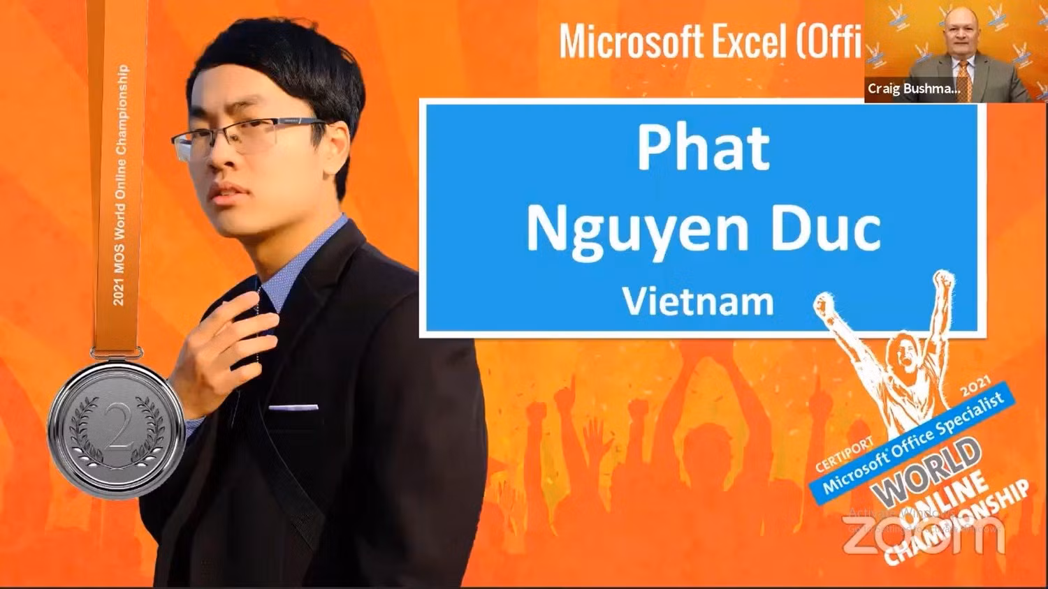 Em Nguyễn Đức Phát xuất sắc giành Huy chương Bạc trong Vòng chung kết thế giới cuộc thi MOS World Championship 2021 (Ảnh: Nhà trường cung cấp)