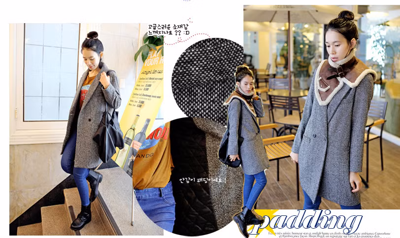 Áo vest dài kiểu dáng măng-tô màu xám sẽ hợp với quần jean nhiều màu, thêm một chiếc cổ da pha lông độc đáo khiến trang phục đỡ đơn điệu.