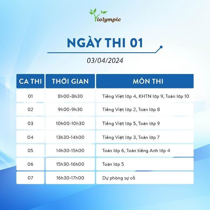 Lịch thi Vòng Quốc gia Violympic 2023 – 2024 ngày 3/4 và 4/4/2024.