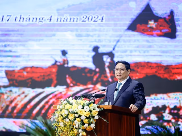 Thủ tướng Phạm Minh Chính: Chiến thắng Điện Biên Phủ là là chiến thắng của bản lĩnh, trí tuệ và chủ nghĩa anh hùng cách mạng Việt Nam, của lương tri và phẩm giá con người. Ảnh: VGP/Nhật Bắc