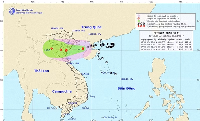 Dự báo đường đi của bão. (Ảnh: Trung tâm Dự báo khí tượng thủy văn quốc gia)