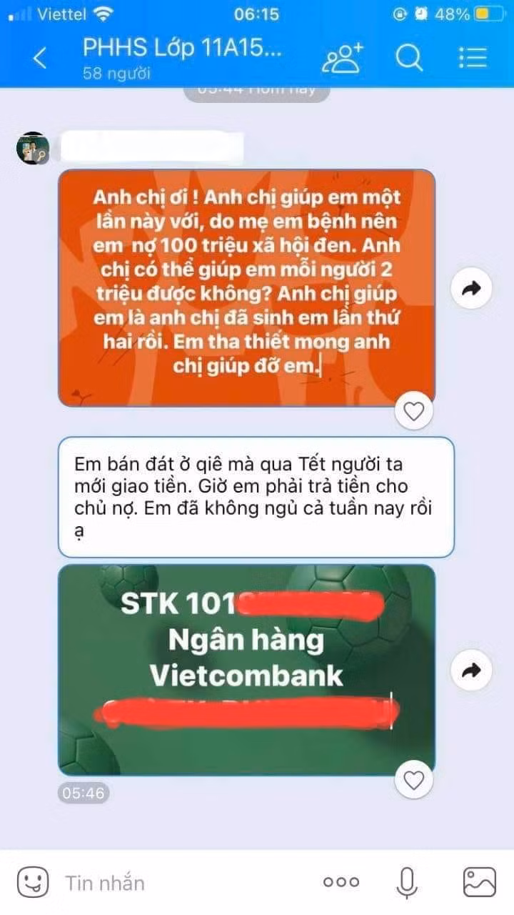 Tin nhắn được cho là của thầy D.đã gửi trên nhóm Zalo của lớp 11A15 (ảnh: CTV)
