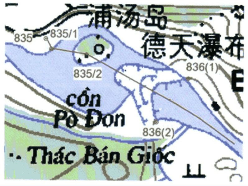 Thác Bản Giốc không có tranh chấp, chỉ có cồn Pò Thoong (cồn Pò Đon) do tài liệu pháp lý để lại không rõ nên mới tạo ra tranh chấp. Mốc 53 theo Công ước Pháp - Thanh là mốc 835/1 hiện nay. Các mốc giới khu vực sông suối đều được cắm so le trên đất liền, không cắm giữa sông suối. (Ảnh do nhân vật cung cấp) Thác Bản Giốc không có tranh chấp, chỉ có cồn Pò Thoong (cồn Pò Đon) do tài liệu pháp lý để lại không rõ nên mới tạo ra tranh chấp. Mốc 53 theo Công ước Pháp - Thanh là mốc 835/1 hiện nay. Các mốc giới khu vực sông suối đều được cắm so le trên đất liền, không cắm giữa sông suối. (Ảnh do nhân vật cung cấp)