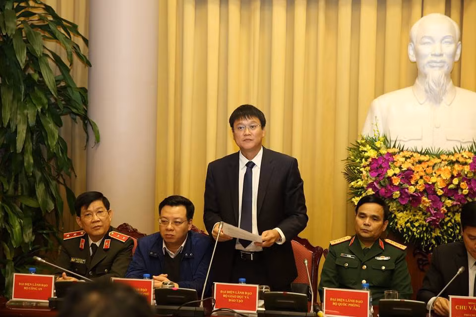 Thứ trưởng Lê Hải An tại buổi giới thiệu Luật sửa đổi, bổ sung một số điều của luật Giáo dục Đại học ở Văn phòng Chủ tịch nước. (Ảnh: moet.gov.vn)