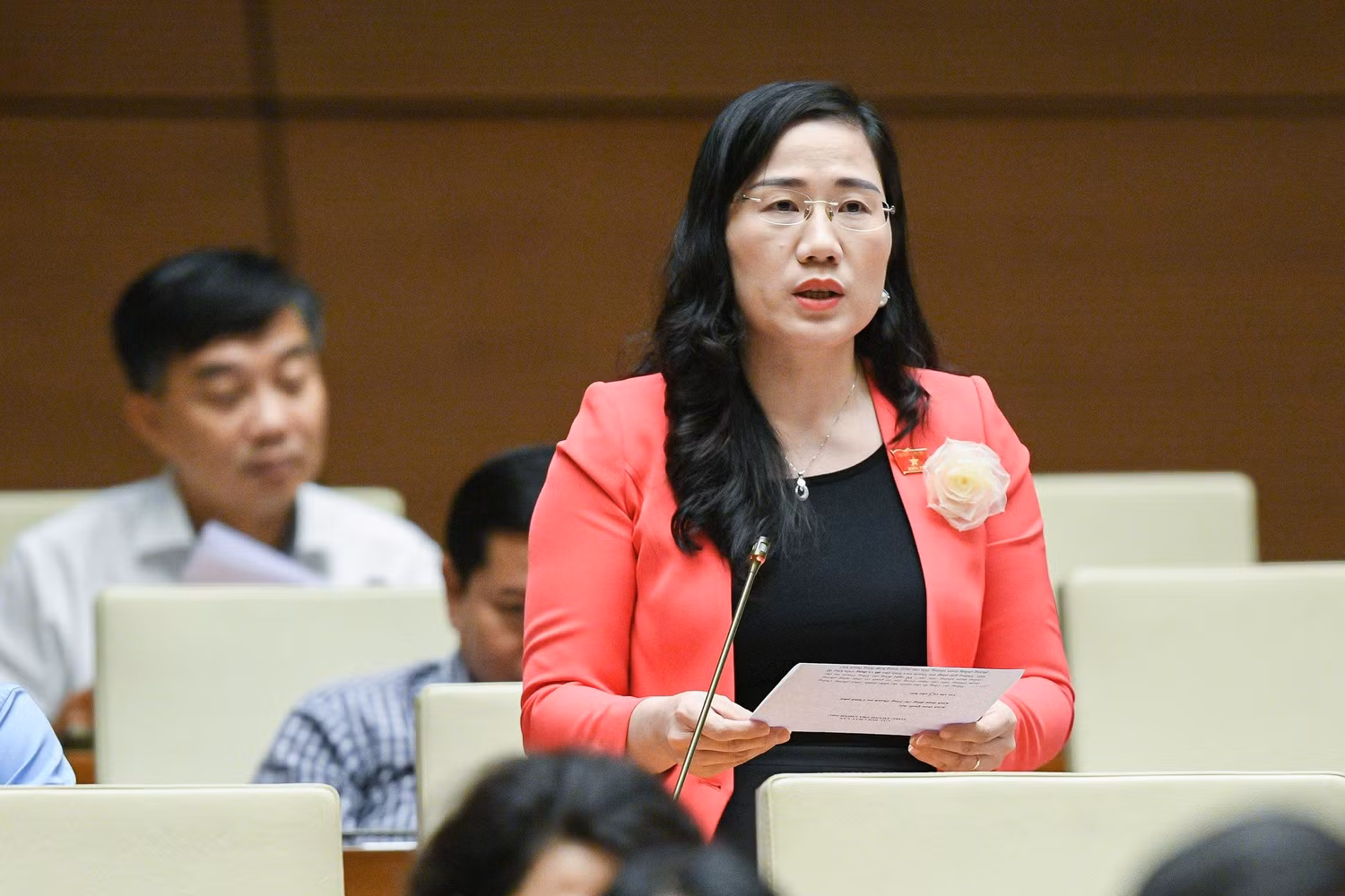 Đại biểu Quốc hội Nguyễn Thị Thủy - Đoàn Đại biểu Quốc hội tỉnh Bắc Kạn chất vấn tại hội trường. Ảnh: quochoi.vn.