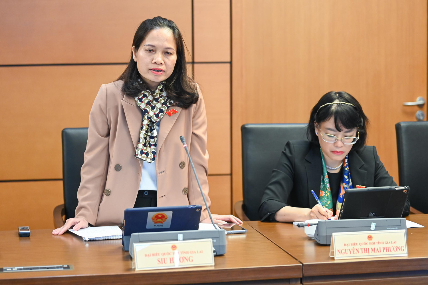 Đại biểu Siu Hương - Đoàn Đại biểu Quốc hội tỉnh Gia Lai bày tỏ sự lo lắng về tình trạng công chức, viên chức xin nghỉ việc hoặc chuyển sang khu vực tư nhân gia tăng. (Ảnh: quochoi.vn).