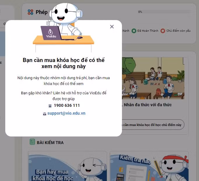 Người dùng phải mua khóa học để ôn luyện trên Vioedu. (Ảnh: website)