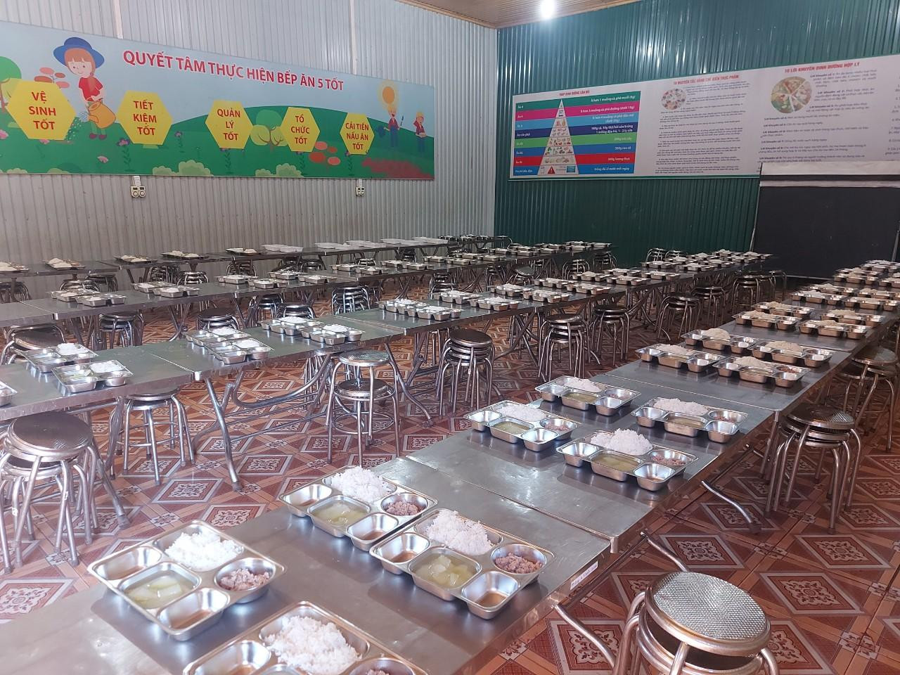 Dù là trường vùng cao biên giới nhưng các thầy cô giáo ở trường Na Cô Sa luôn đảm bảo các con có bữa ăn đầy đủ, sạch sẽ, an toàn. Ảnh: NTCC