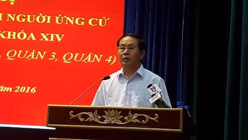 Chủ tịch nước Trần Đại Quang trình bày chương trình hành động ứng cử viên đại biểu Quốc hội (ảnh: P.L)