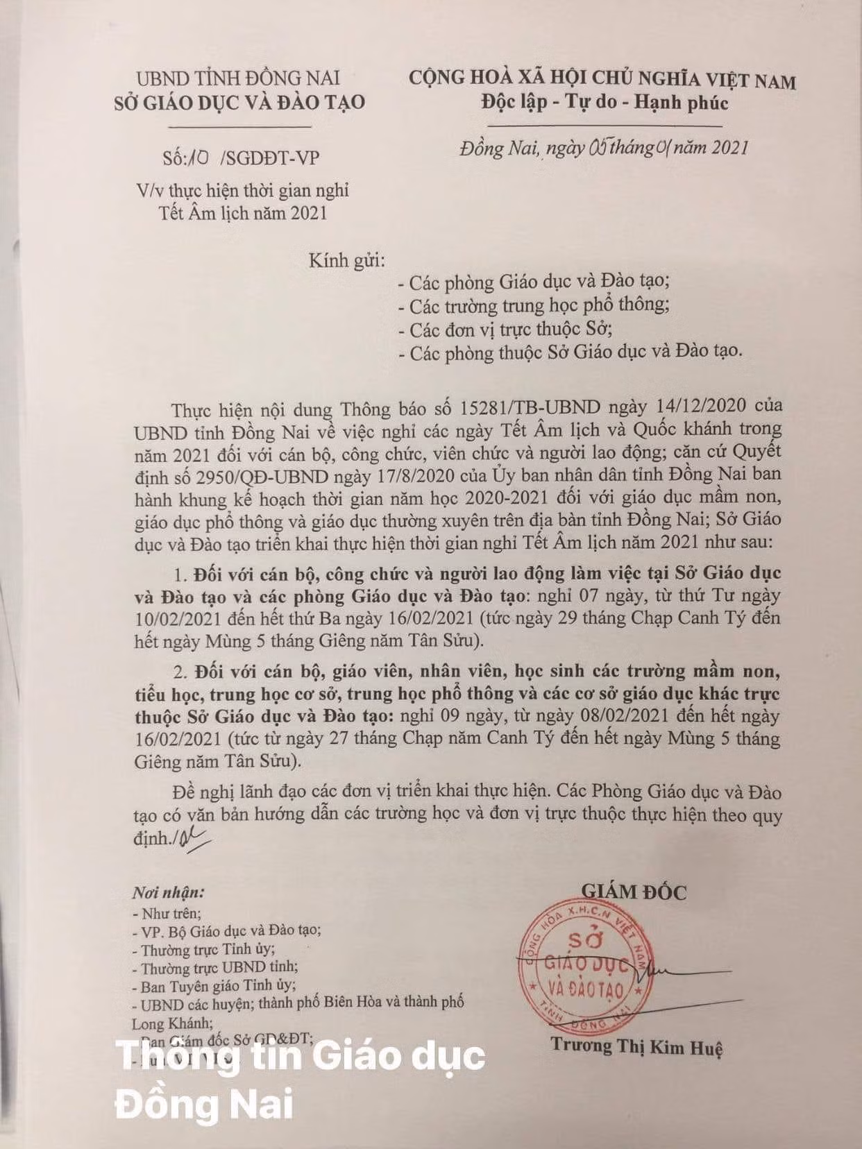 Văn bản số 10 của Giám đốc Sở Giáo dục Đồng Nai ký (ảnh: Thông tin GD Đồng Nai) Văn bản số 10 của Giám đốc Sở Giáo dục Đồng Nai ký (ảnh: Thông tin GD Đồng Nai)