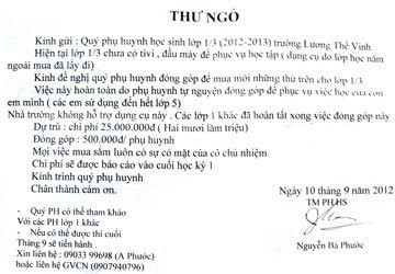 Thư ngỏ khiến nhiều phụ huynh ái ngại. (Ảnh minh họa: Vietnamnet.vn)