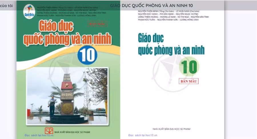 Sách giáo khoa Giáo dục quốc phòng và an ninh lớp 10 phiên bản điện tử trên nền tảng số hoc10.vn. (Ảnh: chụp màn hình)