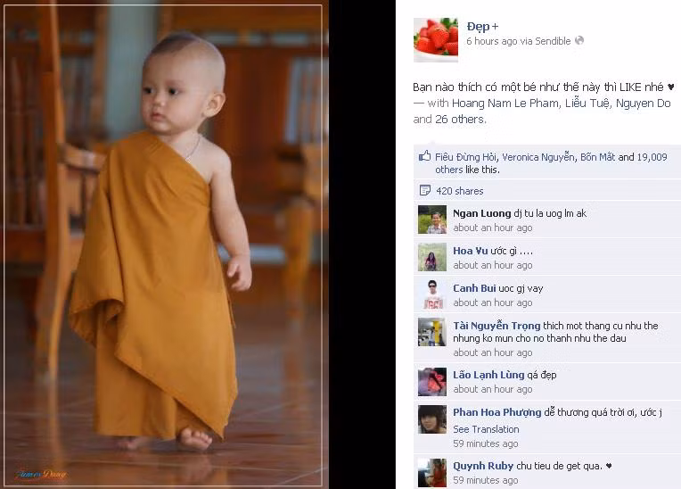 Cư dân facebook phát sốt vì tiểu hòa thượng