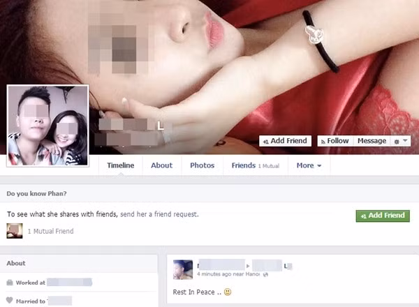 Trang Facebook cá nhân của cô gái xấu số. Trang Facebook cá nhân của cô gái xấu số.
