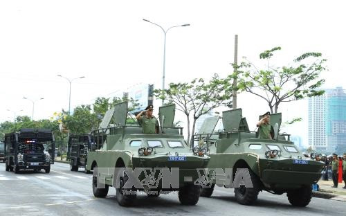 Các lực lượng tham gia diễn tập. Ảnh: Thống Nhất/TTXVN