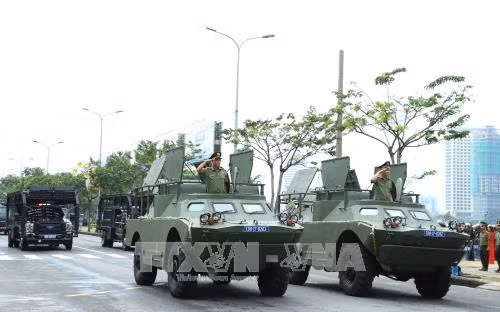 Các lực lượng tham gia diễn tập. Ảnh: Thống Nhất/TTXVN