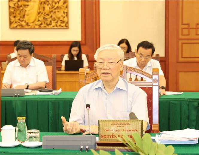 Tổng Bí thư, Chủ tịch nước Nguyễn Phú Trọng phát biểu tại cuộc làm việc. (Ảnh: TTXVN) Tổng Bí thư, Chủ tịch nước Nguyễn Phú Trọng phát biểu tại cuộc làm việc. (Ảnh: TTXVN)