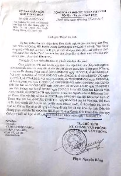 Không tin vào cơ quan chuyên môn, UBND tỉnh Thanh Hóa có văn bản yêu cầu Thanh tra tỉnh vào cuộc kể từ tháng 2/2015. Không tin vào cơ quan chuyên môn, UBND tỉnh Thanh Hóa có văn bản yêu cầu Thanh tra tỉnh vào cuộc kể từ tháng 2/2015.