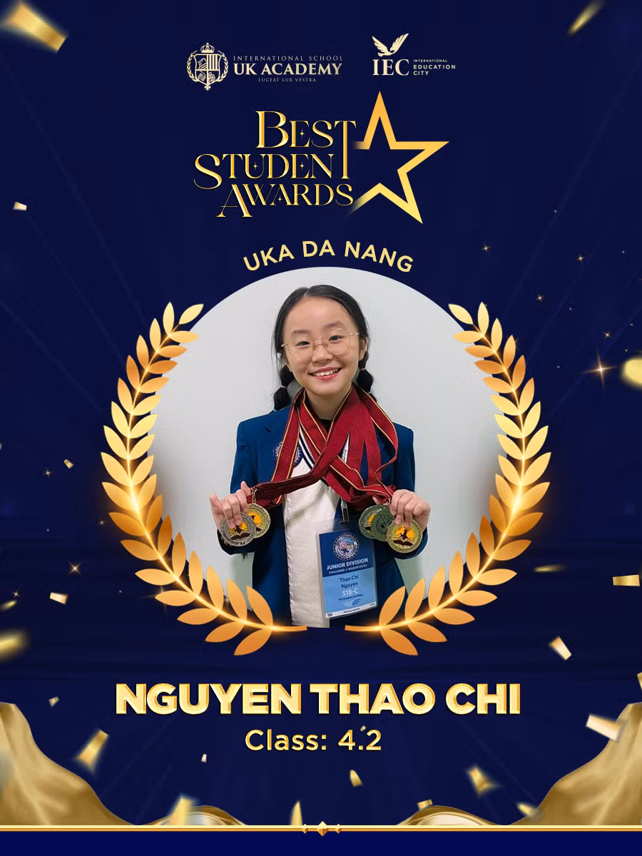 Em Phạm Thảo Chi, học sinh lớp 4.2 Trường Quốc tế Song ngữ Học viện Anh Quốc – UKA Đà Nẵng đã giành được 4 huy chương tại cuộc thi World Scholar’s Cup 2023.