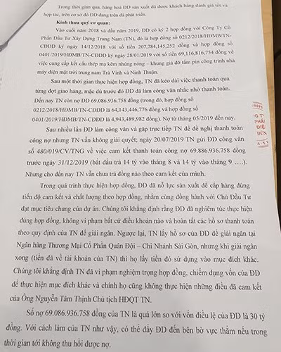 Trích văn bản của phía Đại Dũng gửi đến các cơ quan báo chí, nhờ lên tiếng vụ việc (ảnh: P.L)