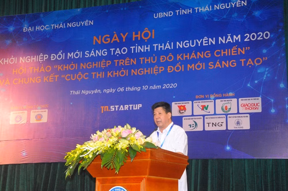 Tiến sĩ Phạm Quốc Chính, Giám đốc Sở Khoa học và Công nghệ tỉnh Thái Nguyên phát biểu tại Hội thảo.