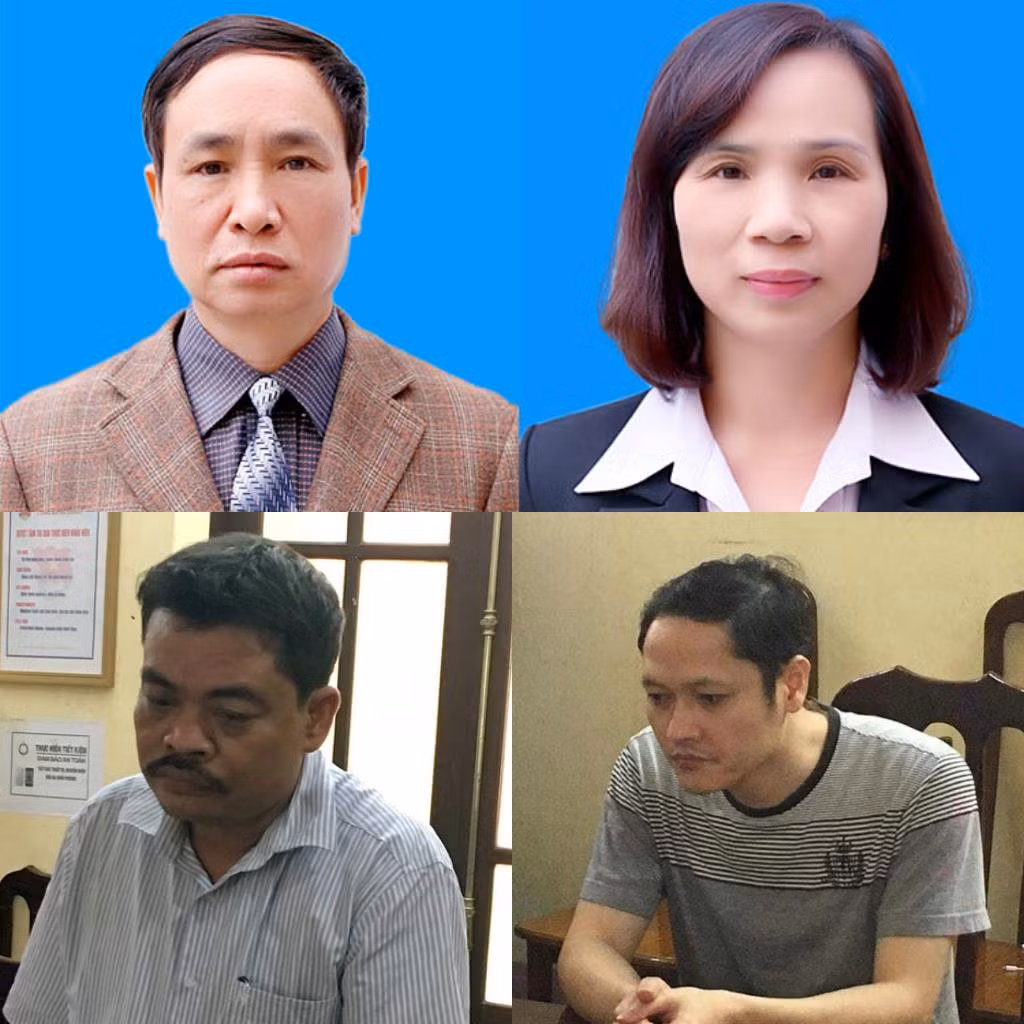 Những đối tượng gây ra sai phạm ở Hà Giang. (Ảnh trái qua hàng trên: 2 phó giám đốc Sở Giáo dục và Đào tạo tỉnh Hà Giang ôngPhạm Văn Khuông và bà Triệu Thị Chính; hàng dưới là Nguyễn Trọng Hoài và Vũ Trọng Lương)