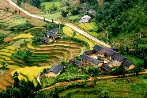 Ruộng bậc thang nhìn từ cột cờ Lũng Cú, Hà Giang Ruộng bậc thang nhìn từ cột cờ Lũng Cú, Hà Giang