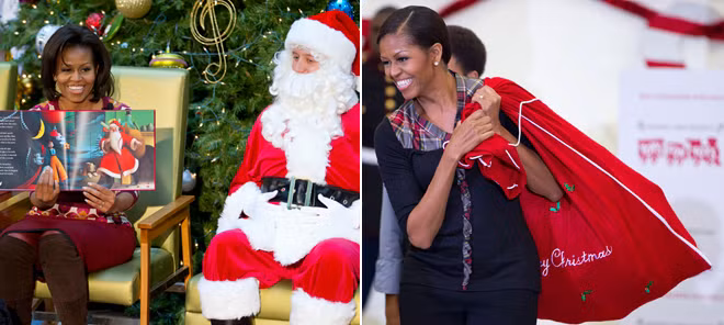 Đệ nhất phu nhân nước Mỹ Michelle Obama cùng những món quà Noel. Đệ nhất phu nhân nước Mỹ Michelle Obama cùng những món quà Noel.