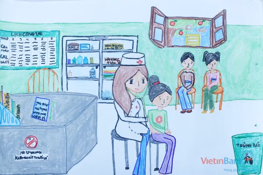 "Ước mơ của em là làm một cô bác sĩ tài giỏi. Em sẽ đi khắp miền đất nước để chữa trị bệnh tật cho trẻ em nghèo và mọi người. Có thể các em nhỏ đó đã đếm từng ngày còn lại của cuộc đời mình do căn bệnh hiểm nghèo hoành hành các em. Em mong rằng em sẽ chữa bệnh cho mọi người để mọi người trở lại bình thường và khỏe mạnh như xưa. Em vẽ bức tranh này để chia sẻ với các bạn đang phải chống chọi với những căn bệnh hiểm nghèo này". "Ước mơ của em là làm một cô bác sĩ tài giỏi. Em sẽ đi khắp miền đất nước để chữa trị bệnh tật cho trẻ em nghèo và mọi người. Có thể các em nhỏ đó đã đếm từng ngày còn lại của cuộc đời mình do căn bệnh hiểm nghèo hoành hành các em. Em mong rằng em sẽ chữa bệnh cho mọi người để mọi người trở lại bình thường và khỏe mạnh như xưa. Em vẽ bức tranh này để chia sẻ với các bạn đang phải chống chọi với những căn bệnh hiểm nghèo này".